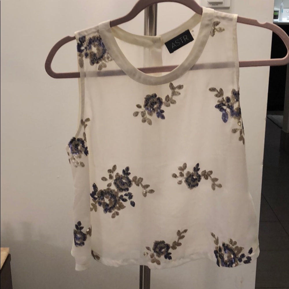 ASTR sheer top with floral appliqué